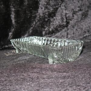 Footed Glass Trinket Tray Vanity Serving Decor Elegant Clear Divided